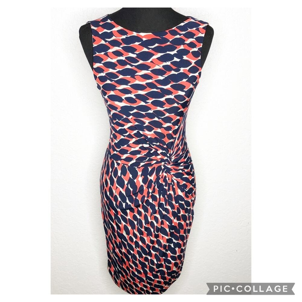 Cache navy red leaf graphic print sleeveless sheath dress size 2